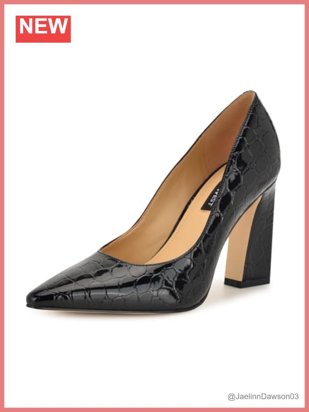 Nine West Tamant Pump Faux Leather Pointed Toe Block Heel Slip On